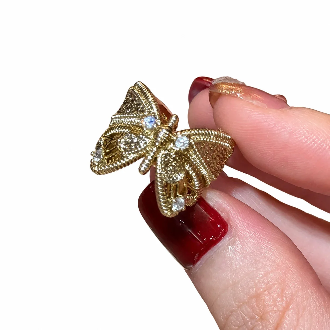 Ornate Butterfly Lace Gold-Plated Copper Open Ring