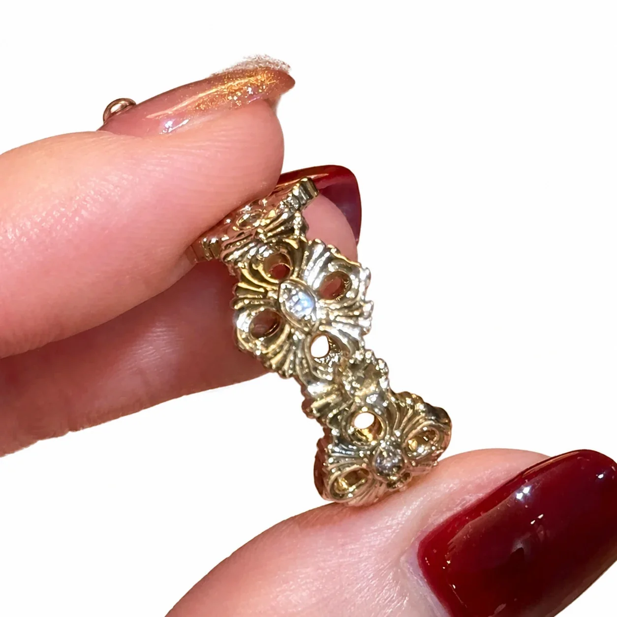 Ornate Butterfly Lace Gold-Plated Copper Open Ring