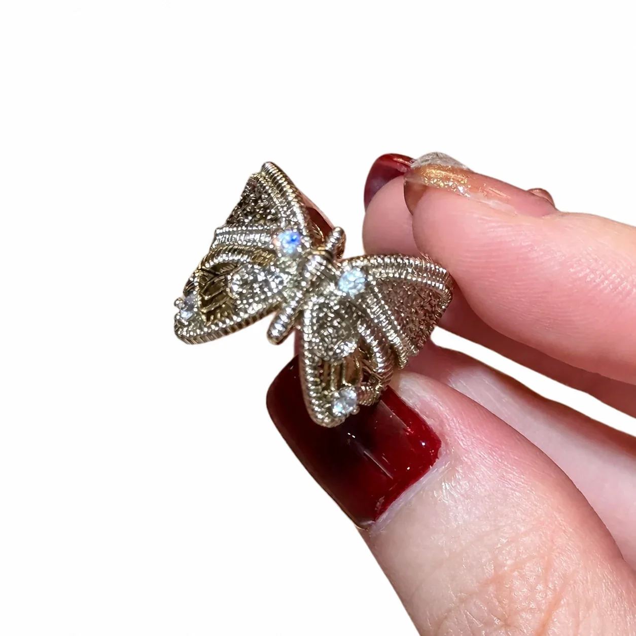 Ornate Butterfly Lace Gold-Plated Copper Open Ring - Coffee Gold Butterfly