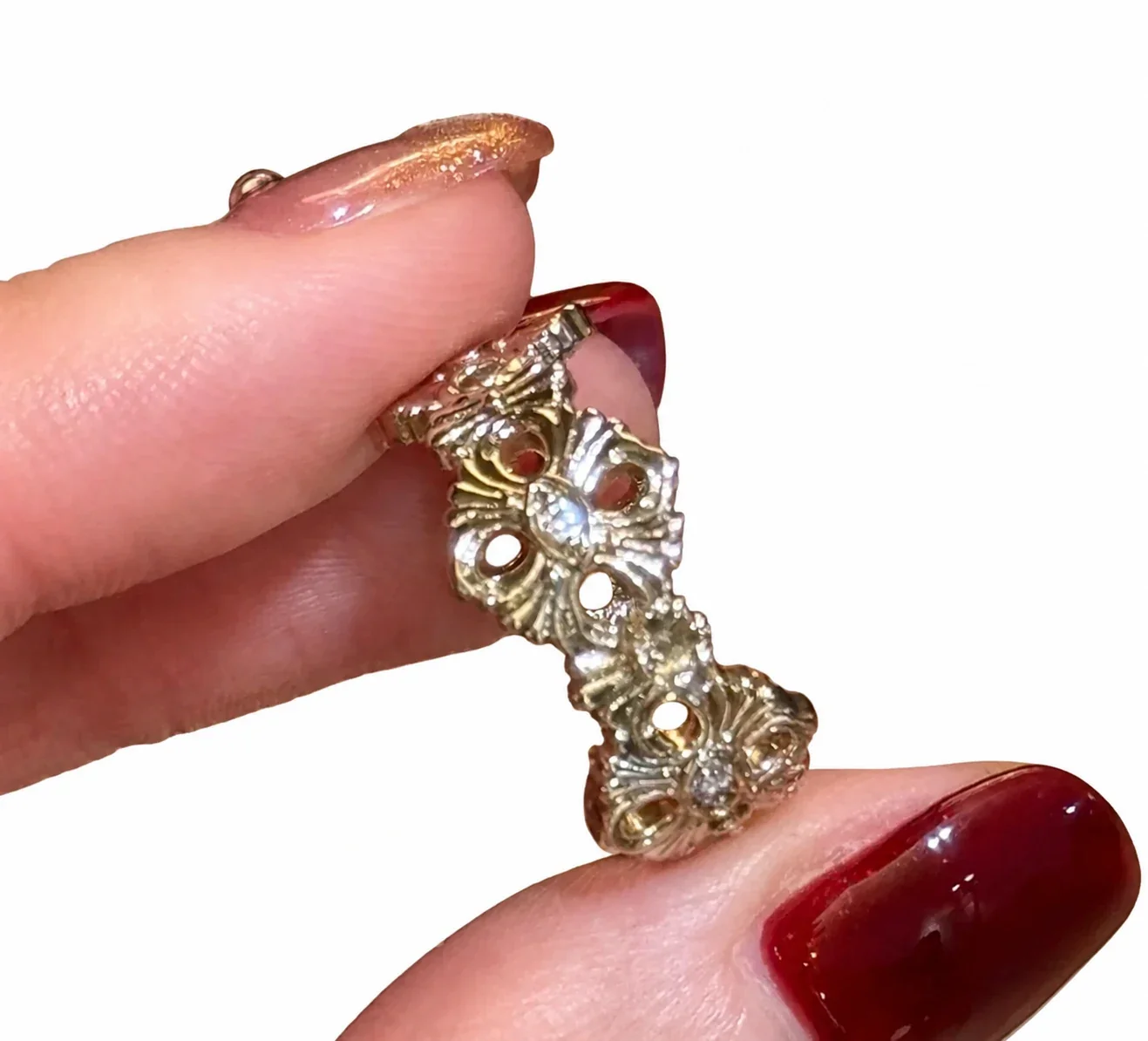 Ornate Butterfly Lace Gold-Plated Copper Open Ring - Coffee Gold Iris