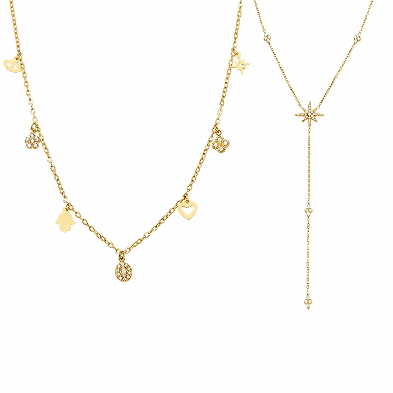 Celestial Gold-Plated Star Y Drop Stainless Steel Necklace