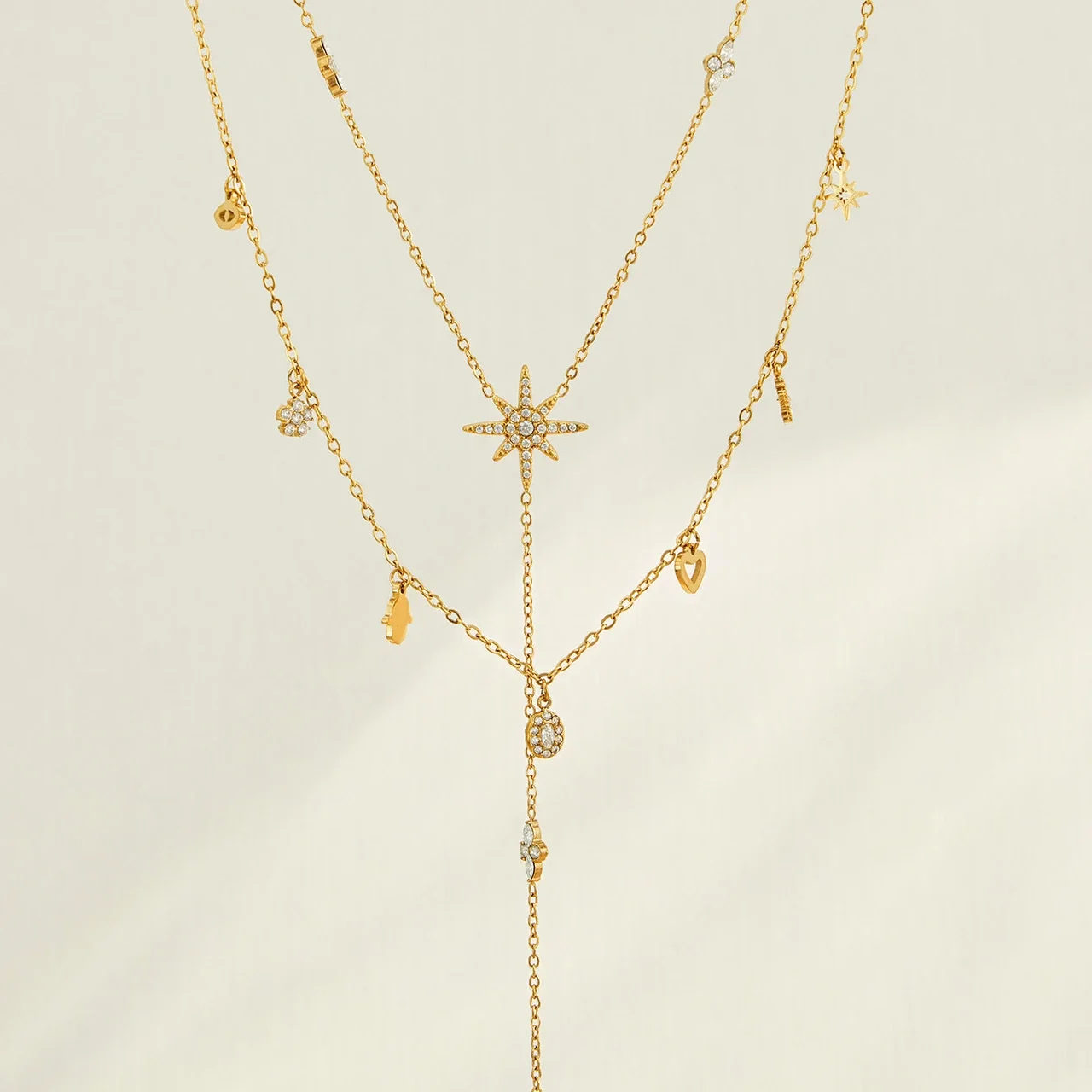 Celestial Gold-Plated Star Y Drop Stainless Steel Necklace