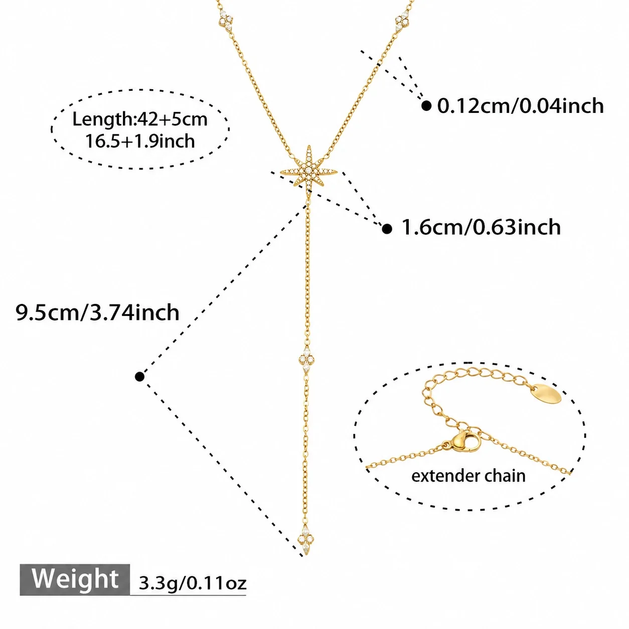 Celestial Gold-Plated Star Y Drop Stainless Steel Necklace - Gold Y 42+5 cm