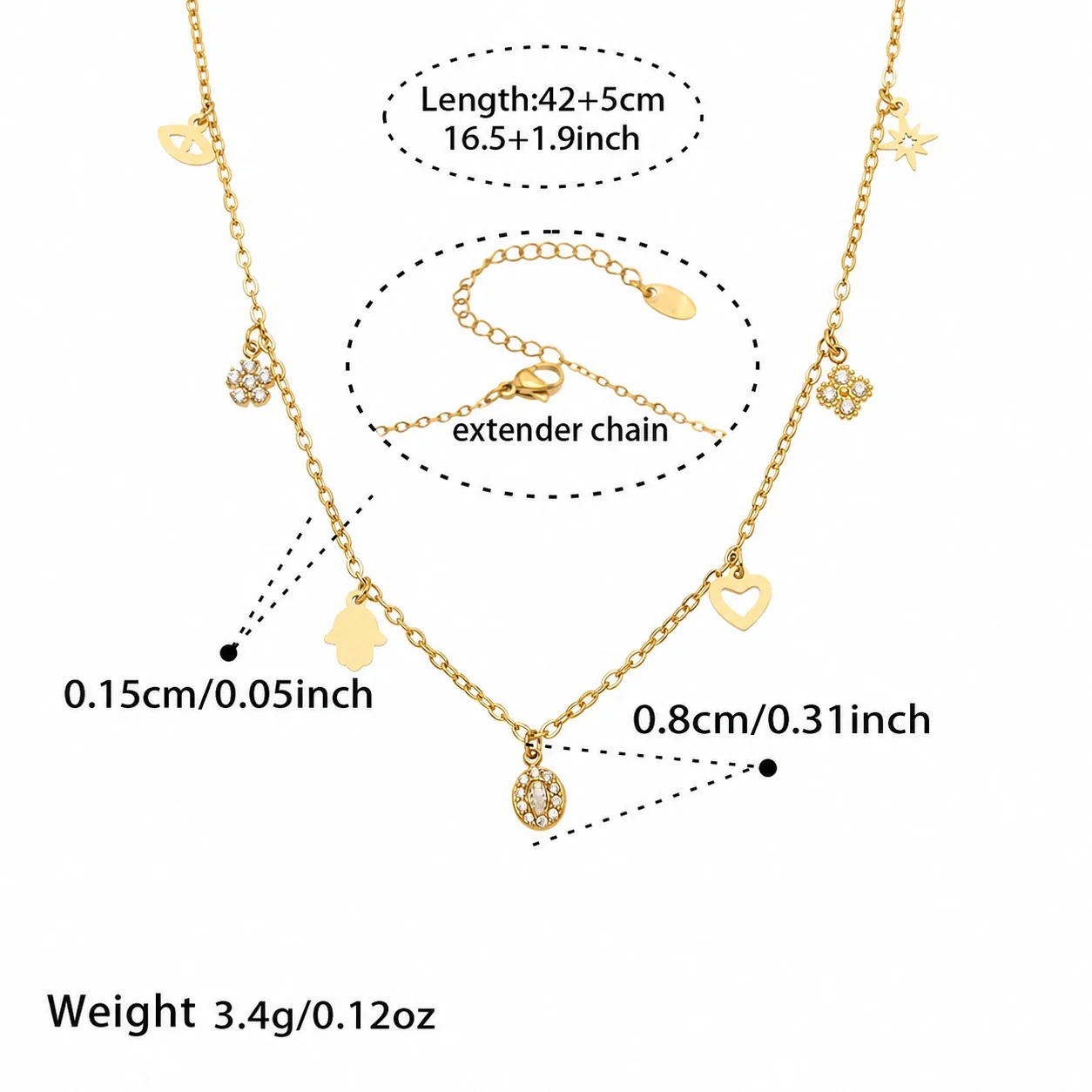 Celestial Gold-Plated Star Y Drop Stainless Steel Necklace - Gold 42+5 cm