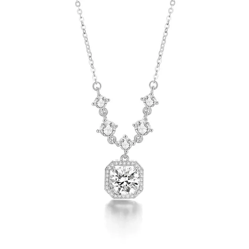 Octagon Halo 925 Sterling Silver Station Pendant Necklace