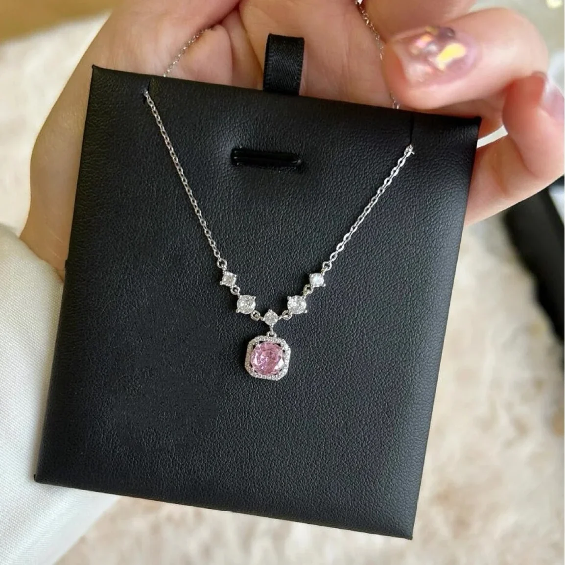Octagon Halo 925 Sterling Silver Station Pendant Necklace