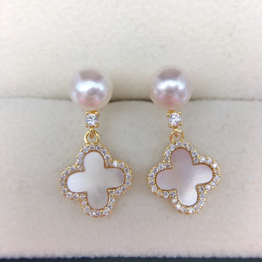 Luminous Freshwater Pearl Clover Crystal Pavé Drop Earrings