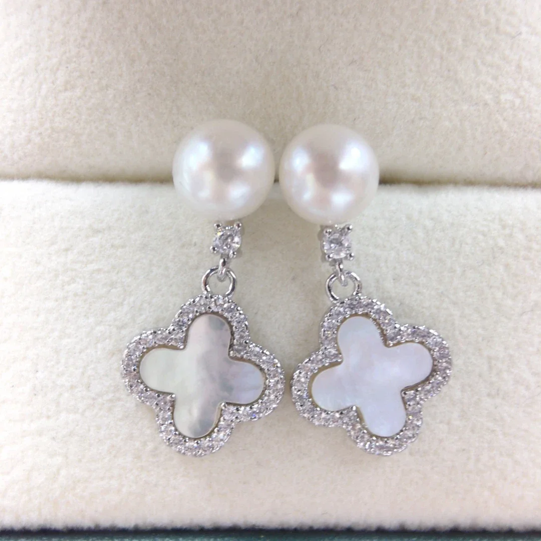 Luminous Freshwater Pearl Clover Crystal Pavé Drop Earrings