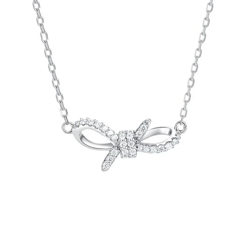 Pavé Double-Loop Bow 925 Sterling Silver Moissanite Necklace