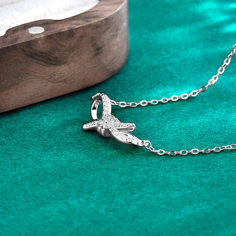 Pavé Double-Loop Bow 925 Sterling Silver Moissanite Necklace