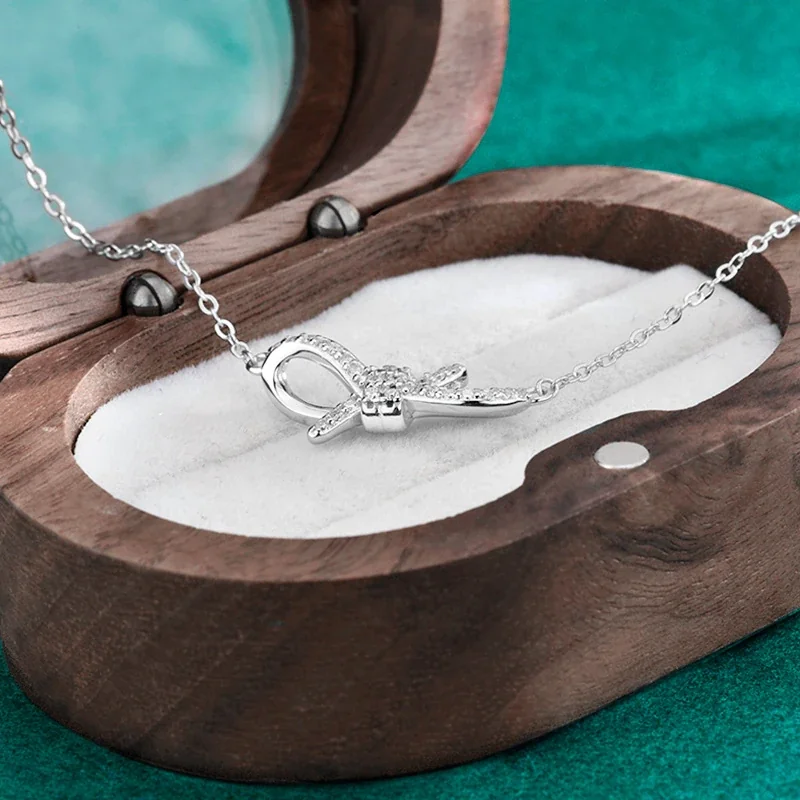 Pavé Double-Loop Bow 925 Sterling Silver Moissanite Necklace
