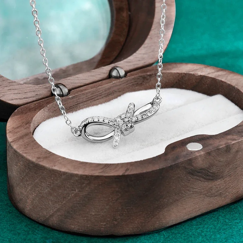Pavé Double-Loop Bow 925 Sterling Silver Moissanite Necklace