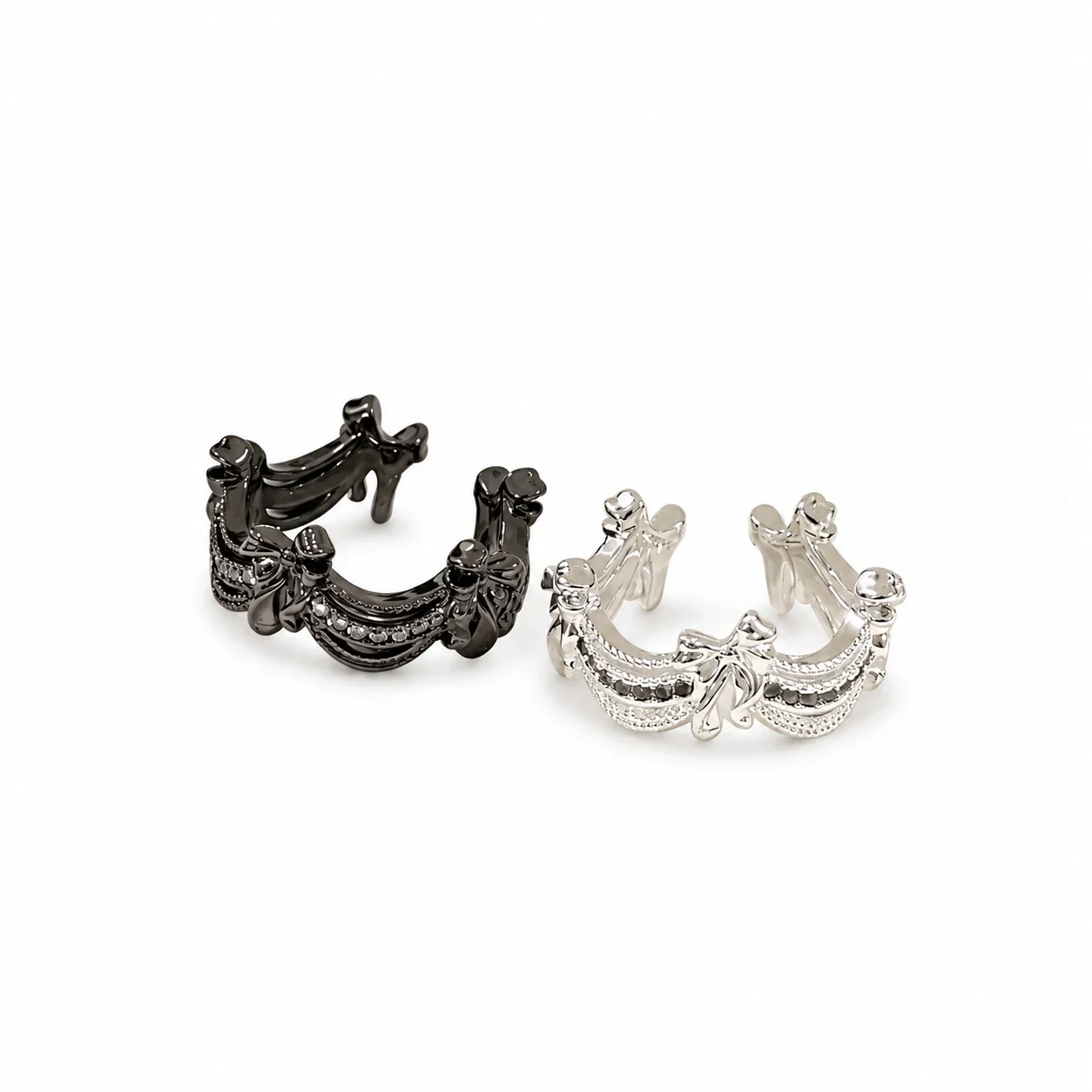 Ornate Brass Bow-Draped Scalloped Stone Open Ring
