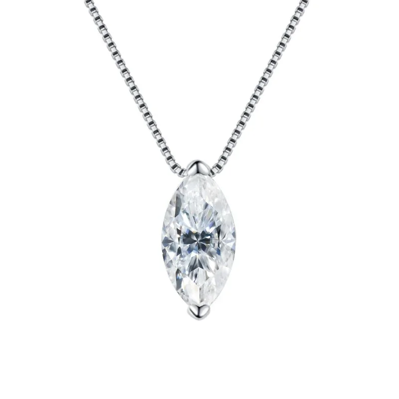 Refined 925 Sterling Silver Marquise Prong-Set Moissanite Pendant Necklace