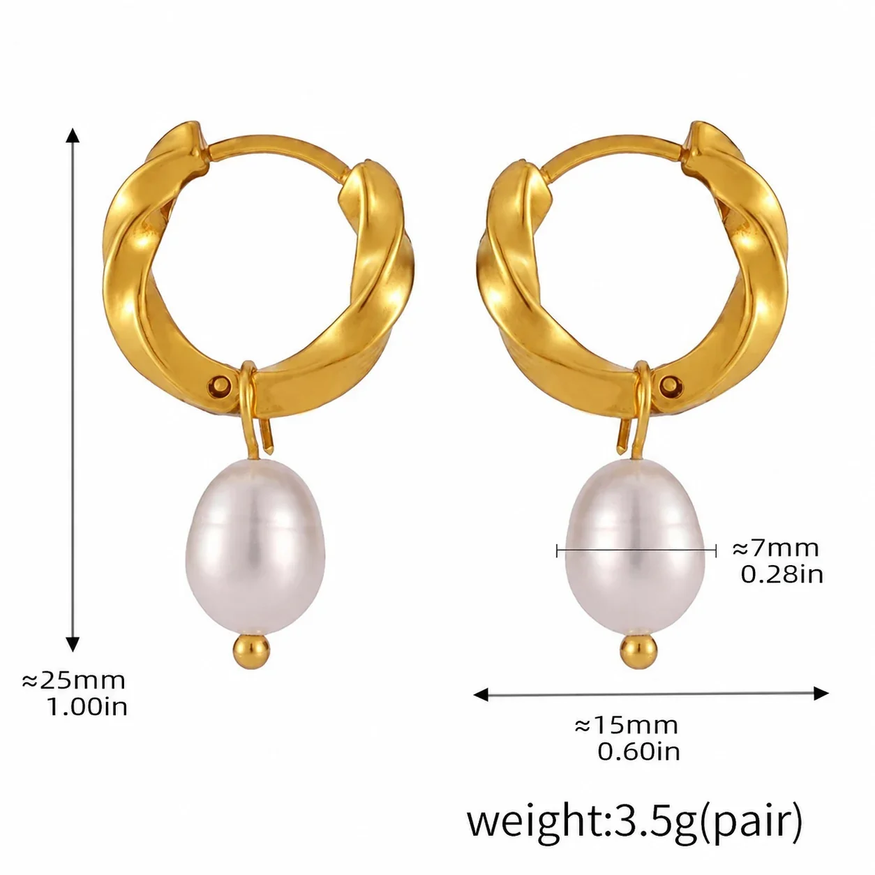 Textured 18K Gold-Plated Hoop Freshwater Pearl Drop Earrings - Gold