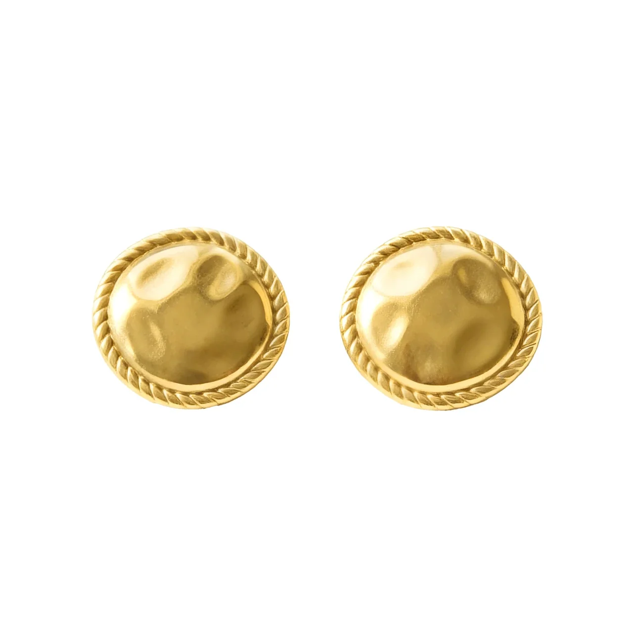 Bold 18K Gold-Plated Hammered Dome Rope-Rim Stud Earrings