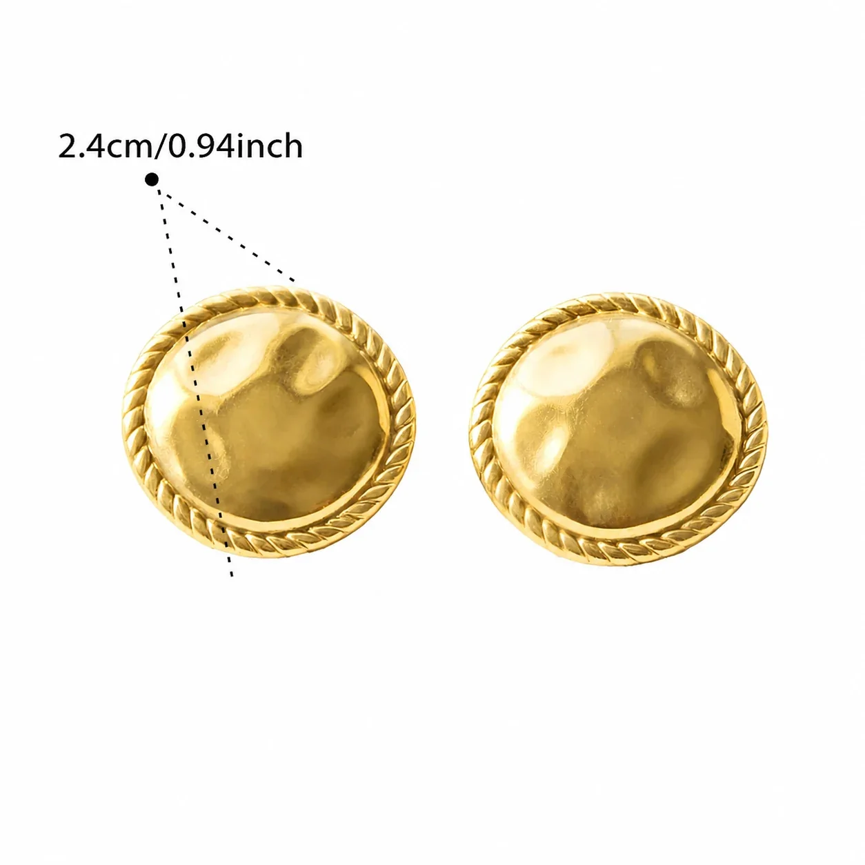 Bold 18K Gold-Plated Hammered Dome Rope-Rim Stud Earrings - Gold