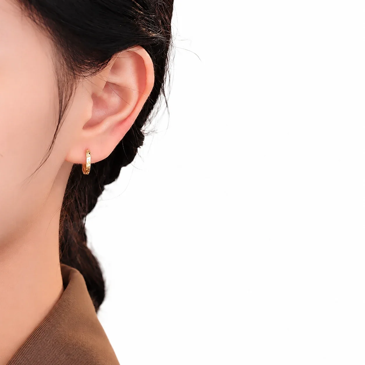 Textured 925 Sterling Silver Faceted Hinged Hoop Earrings