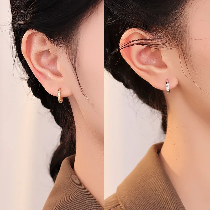 Textured 925 Sterling Silver Faceted Hinged Hoop Earrings