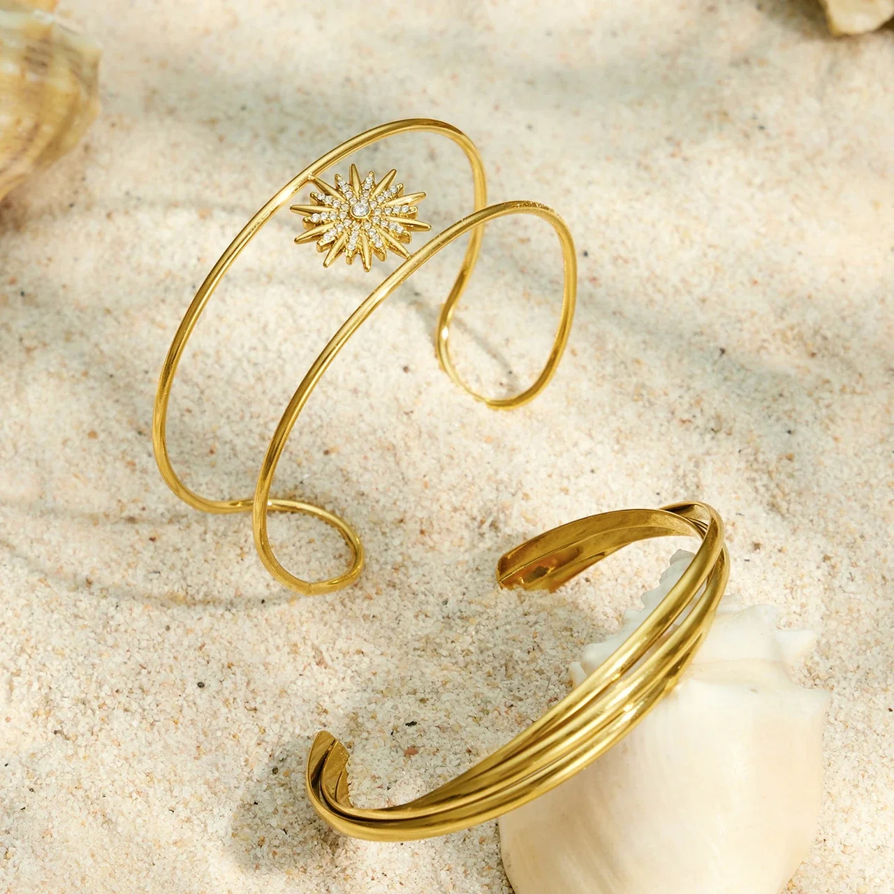 Radiant Sunburst Cubic Zirconia Triple-Wire Open Bangle