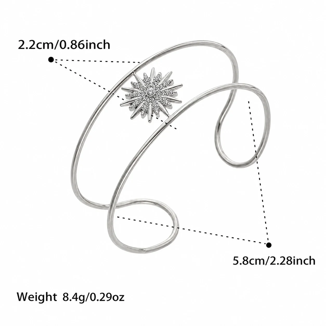 Radiant Sunburst Cubic Zirconia Triple-Wire Open Bangle - Silver Sunburst CZ
