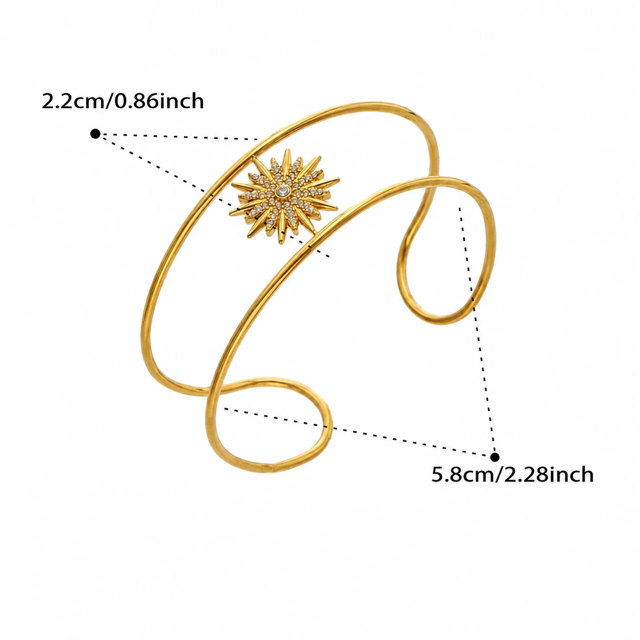 Radiant Sunburst Cubic Zirconia Triple-Wire Open Bangle - Gold Sunburst CZ