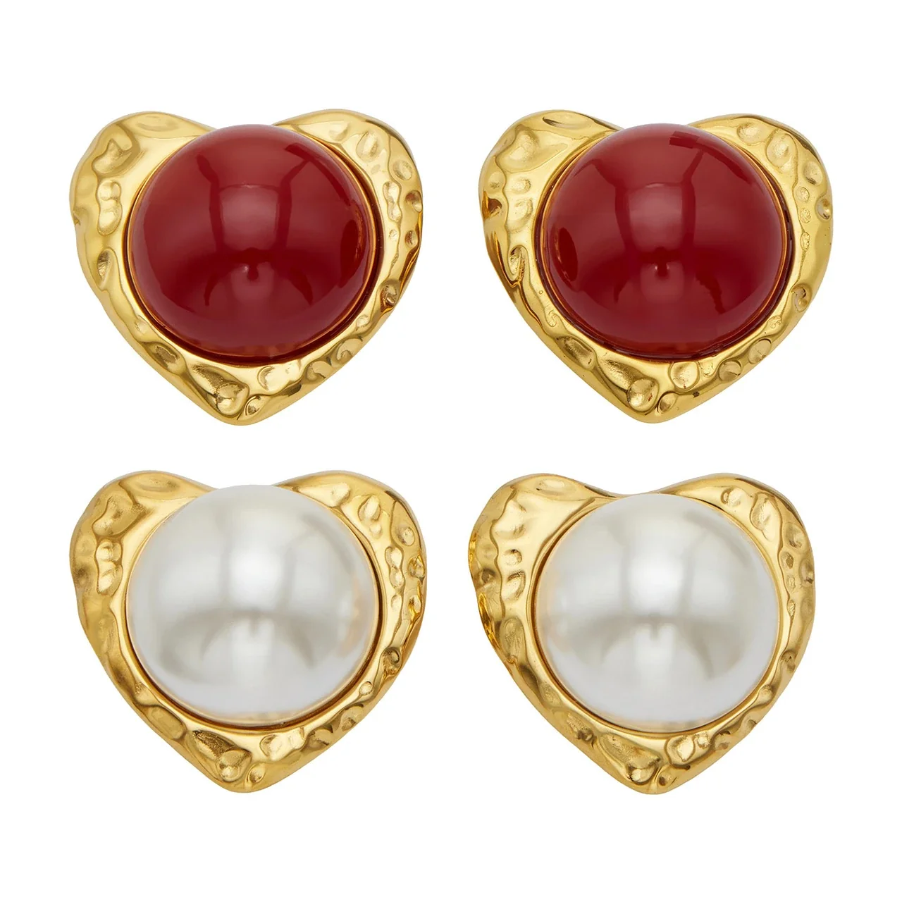 Bold Hammered Heart Dome 18K Gold-Plated Stud Earrings