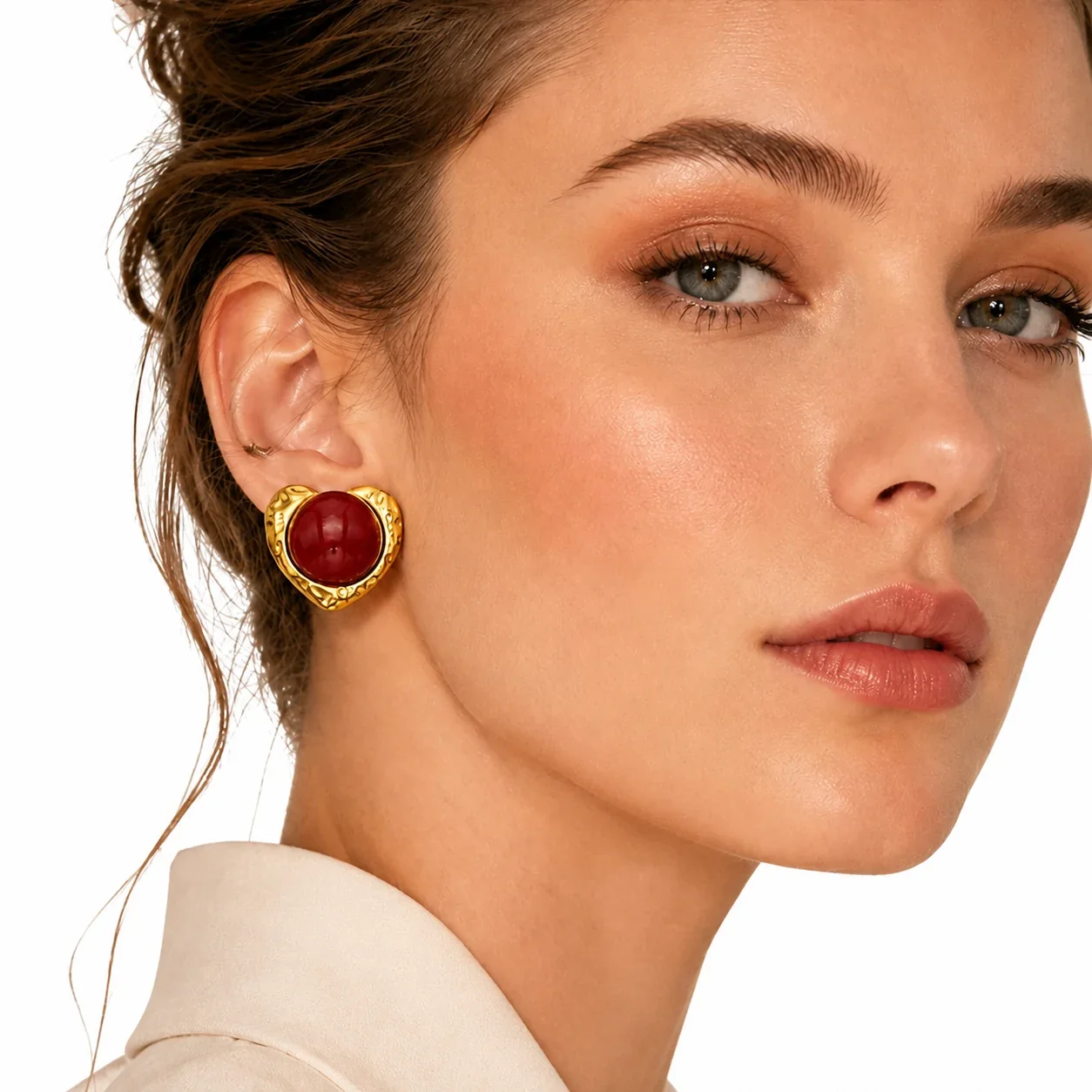 Bold Hammered Heart Dome 18K Gold-Plated Stud Earrings