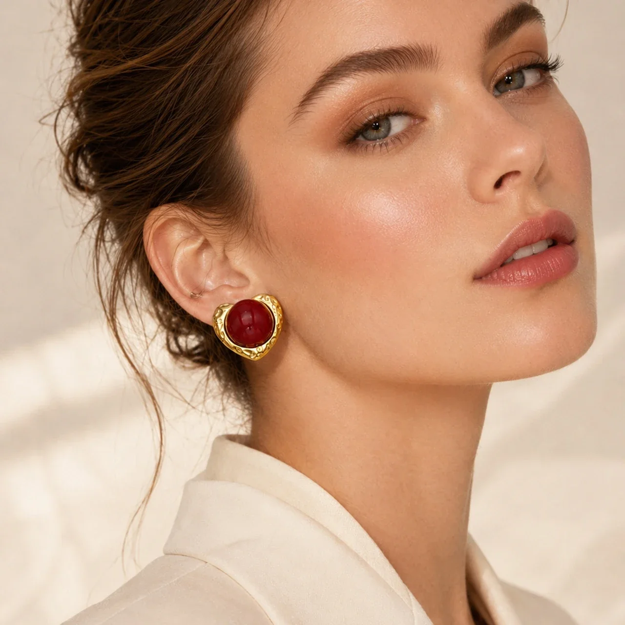 Bold Hammered Heart Dome 18K Gold-Plated Stud Earrings