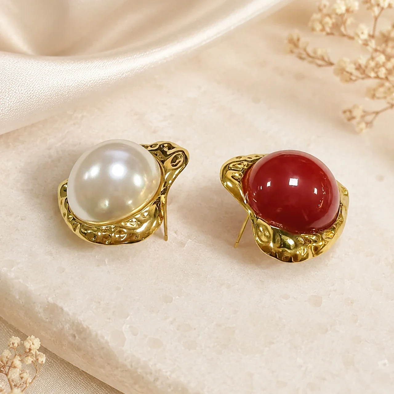 Bold Hammered Heart Dome 18K Gold-Plated Stud Earrings