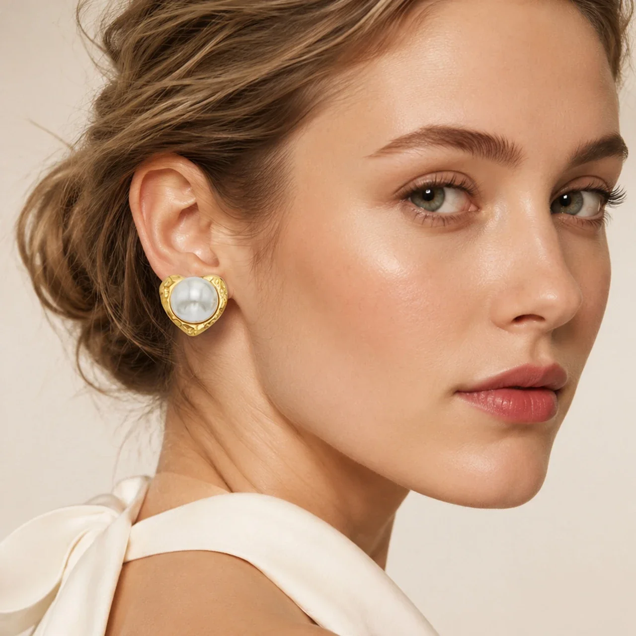 Bold Hammered Heart Dome 18K Gold-Plated Stud Earrings