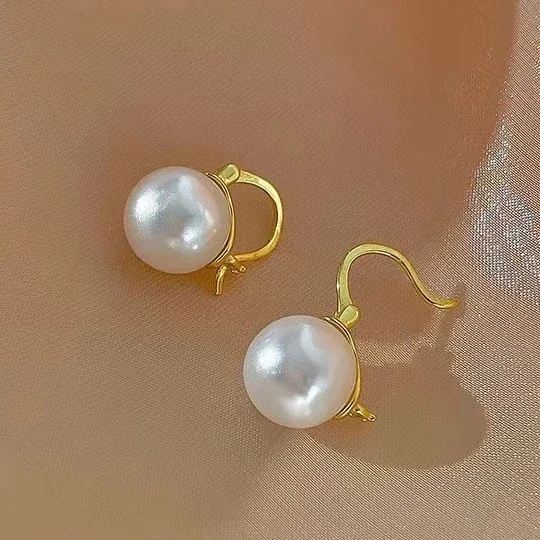 Petite Arched Hoop 925 Sterling Silver Pearl Drop Earrings
