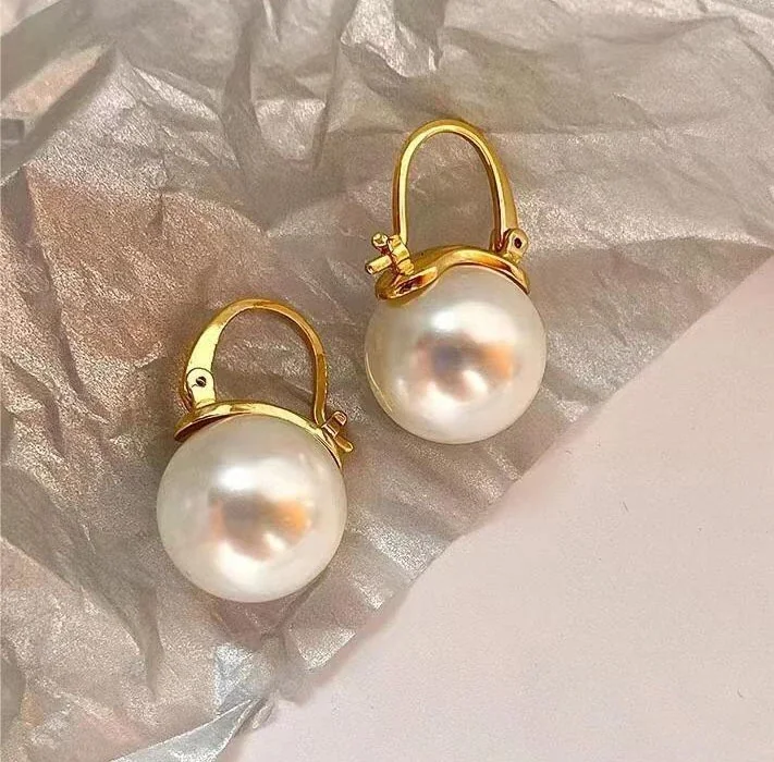 Petite Arched Hoop 925 Sterling Silver Pearl Drop Earrings - Gold 12 mm Pearl