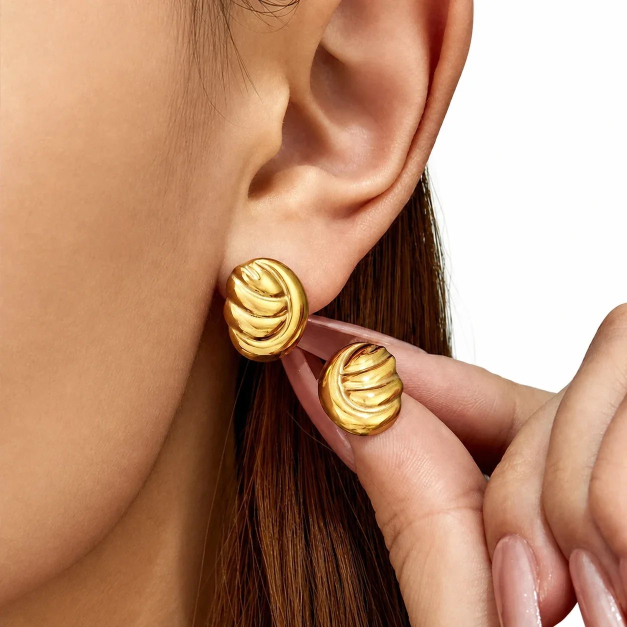 Sculptural Fluted Dome Stainless Steel Stud Earrings