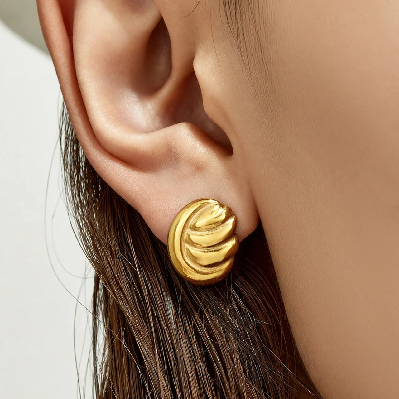 Sculptural Fluted Dome Stainless Steel Stud Earrings