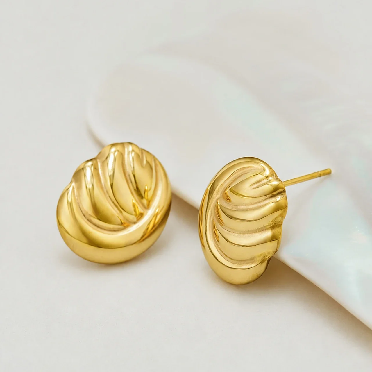 Sculptural Fluted Dome Stainless Steel Stud Earrings