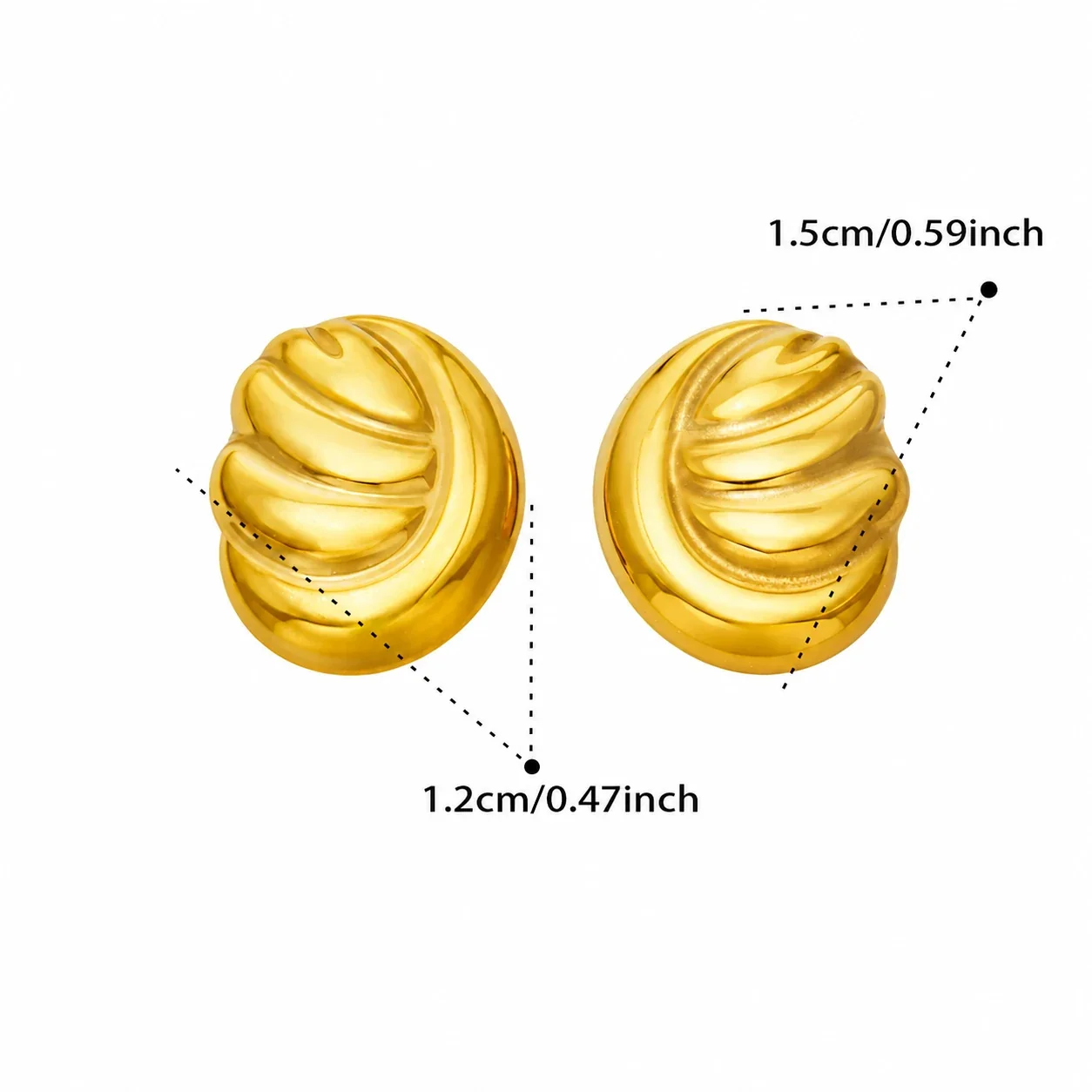 Sculptural Fluted Dome Stainless Steel Stud Earrings - Gold
