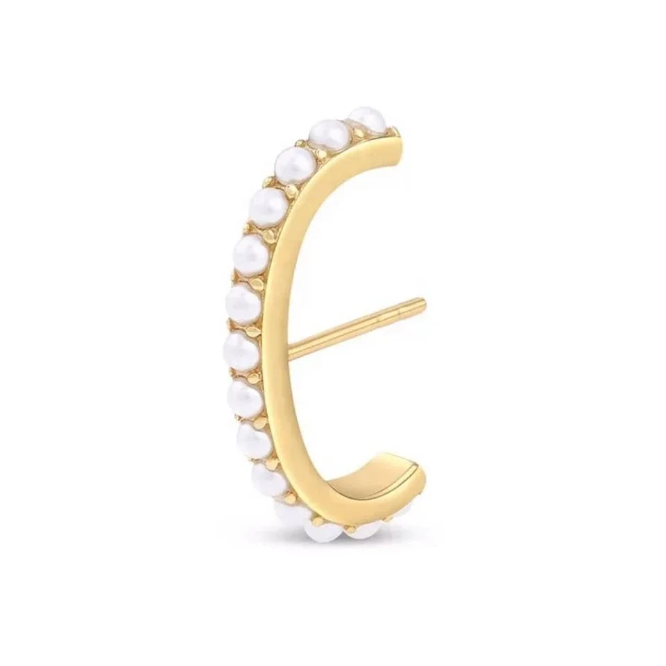 Sculptural Copper Pearl-Set Open C-Hoop Stud Earrings
