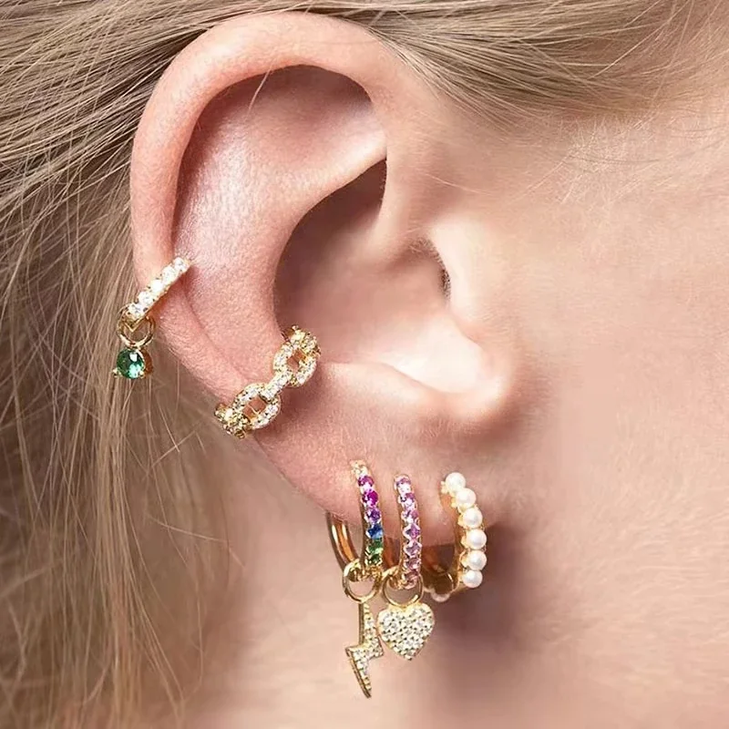 Sculptural Copper Pearl-Set Open C-Hoop Stud Earrings