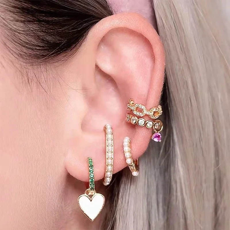 Sculptural Copper Pearl-Set Open C-Hoop Stud Earrings