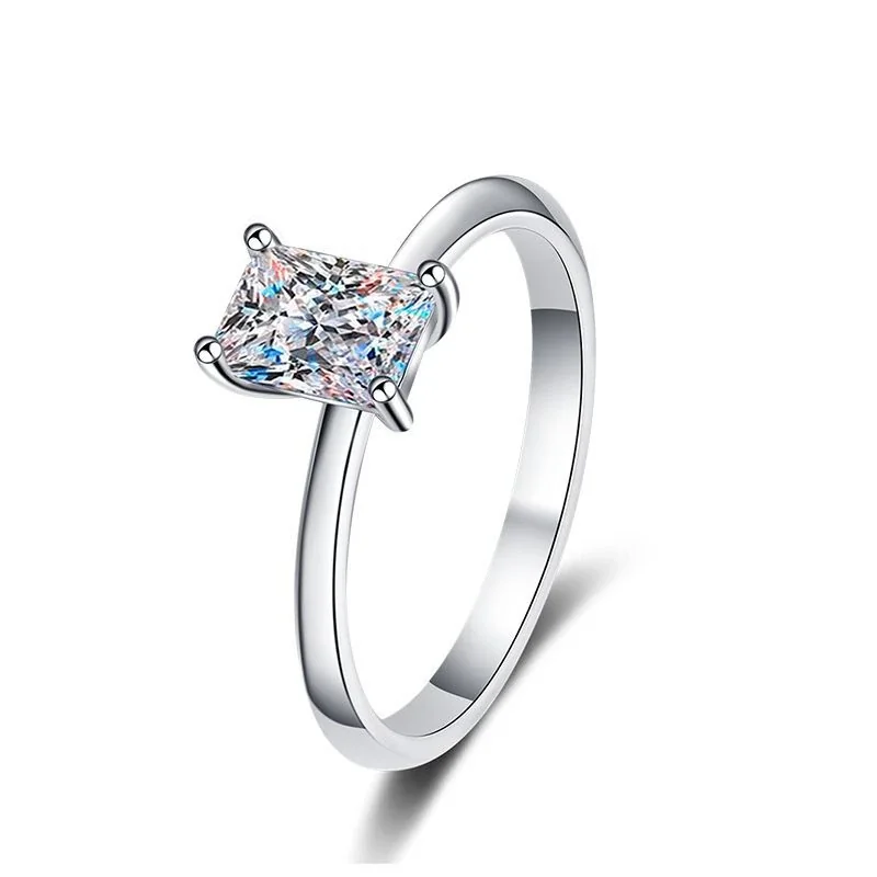 Refined Emerald-Cut Prong-Set 925 Sterling Silver Ring