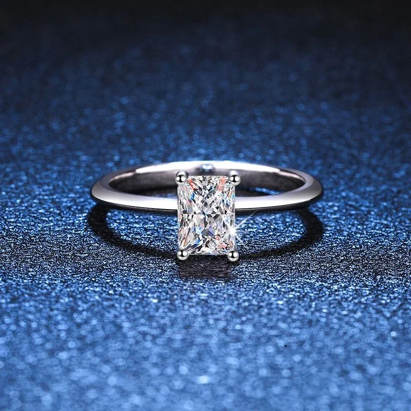 Refined Emerald-Cut Prong-Set 925 Sterling Silver Ring