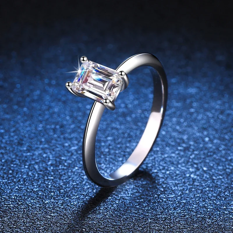 Refined Emerald-Cut Prong-Set 925 Sterling Silver Ring