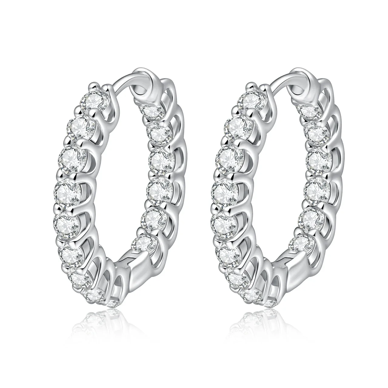 Brilliant Prong-Set Moissanite 925 Sterling Silver Hoop Earrings