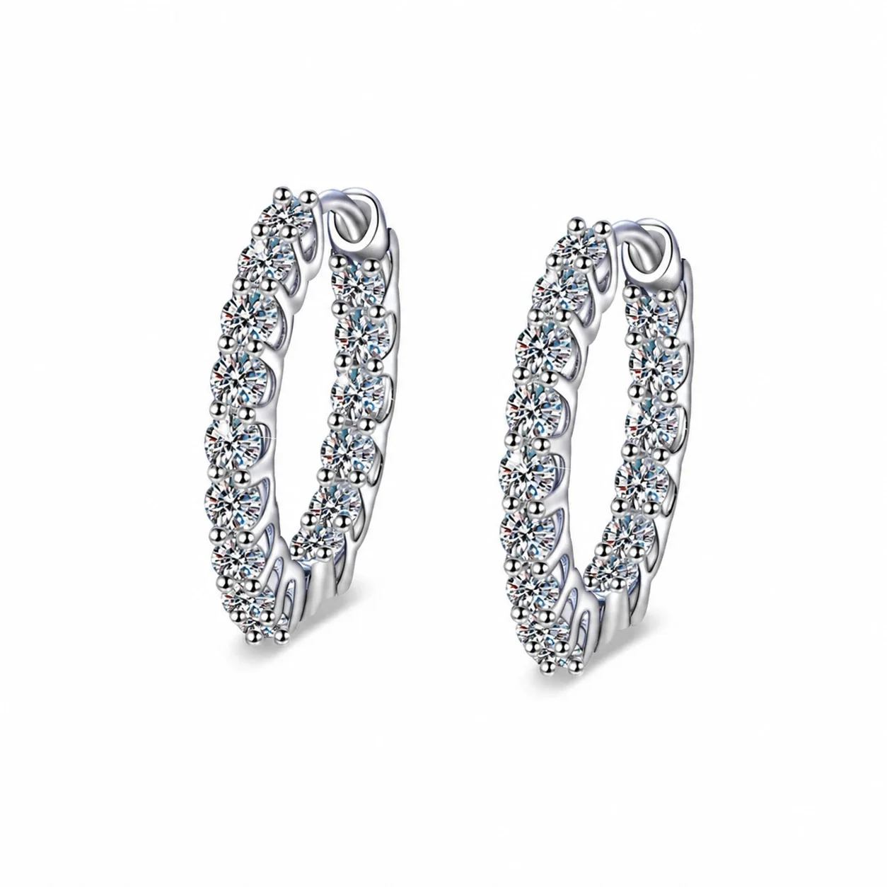 Brilliant Prong-Set Moissanite 925 Sterling Silver Hoop Earrings