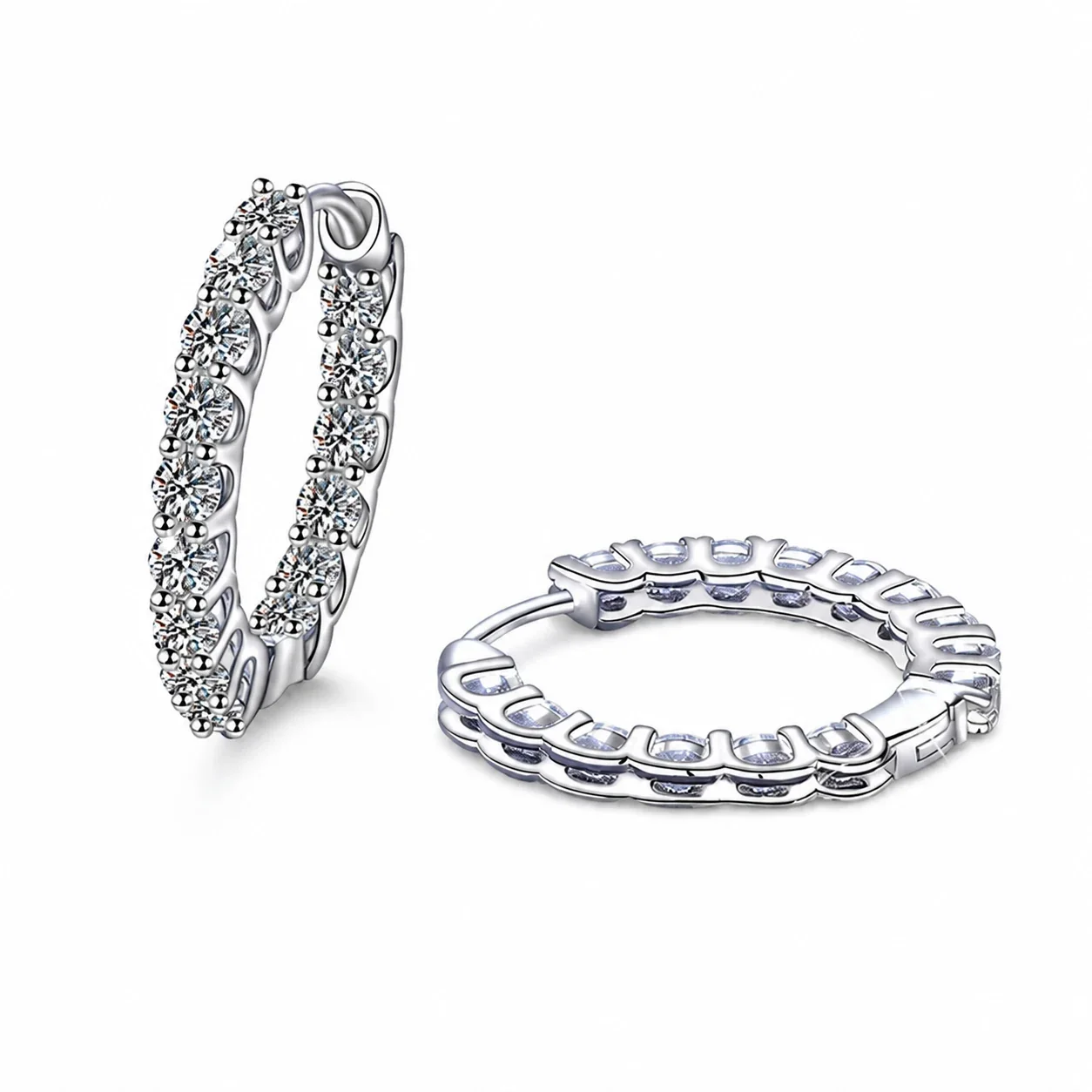 Brilliant Prong-Set Moissanite 925 Sterling Silver Hoop Earrings