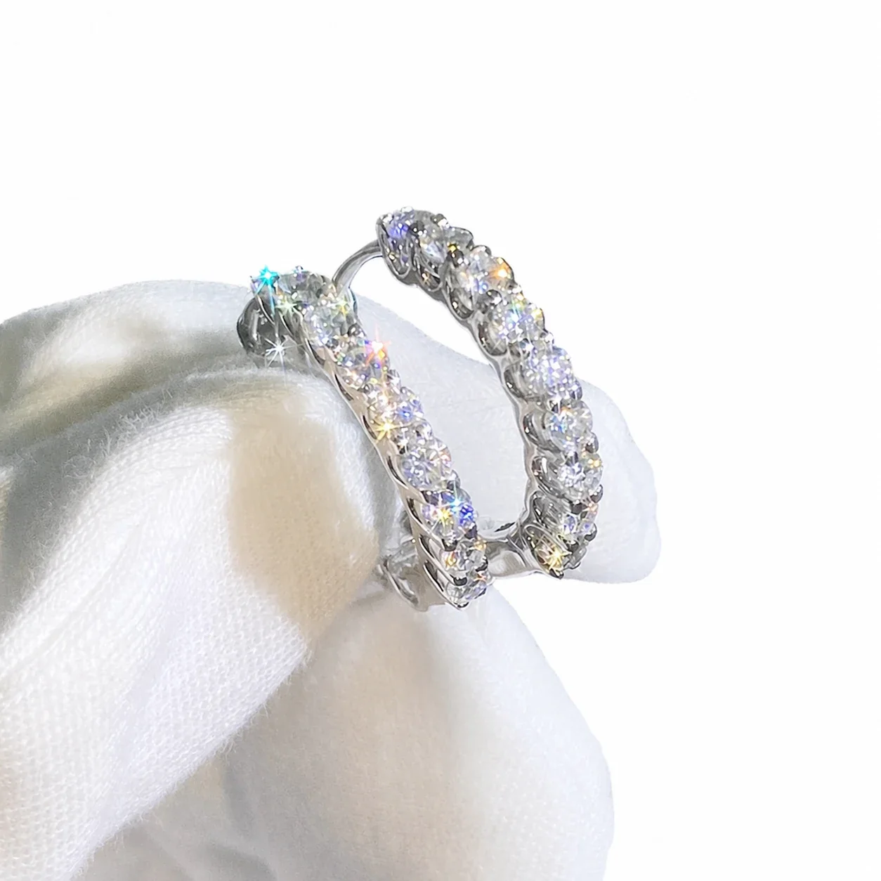 Brilliant Prong-Set Moissanite 925 Sterling Silver Hoop Earrings