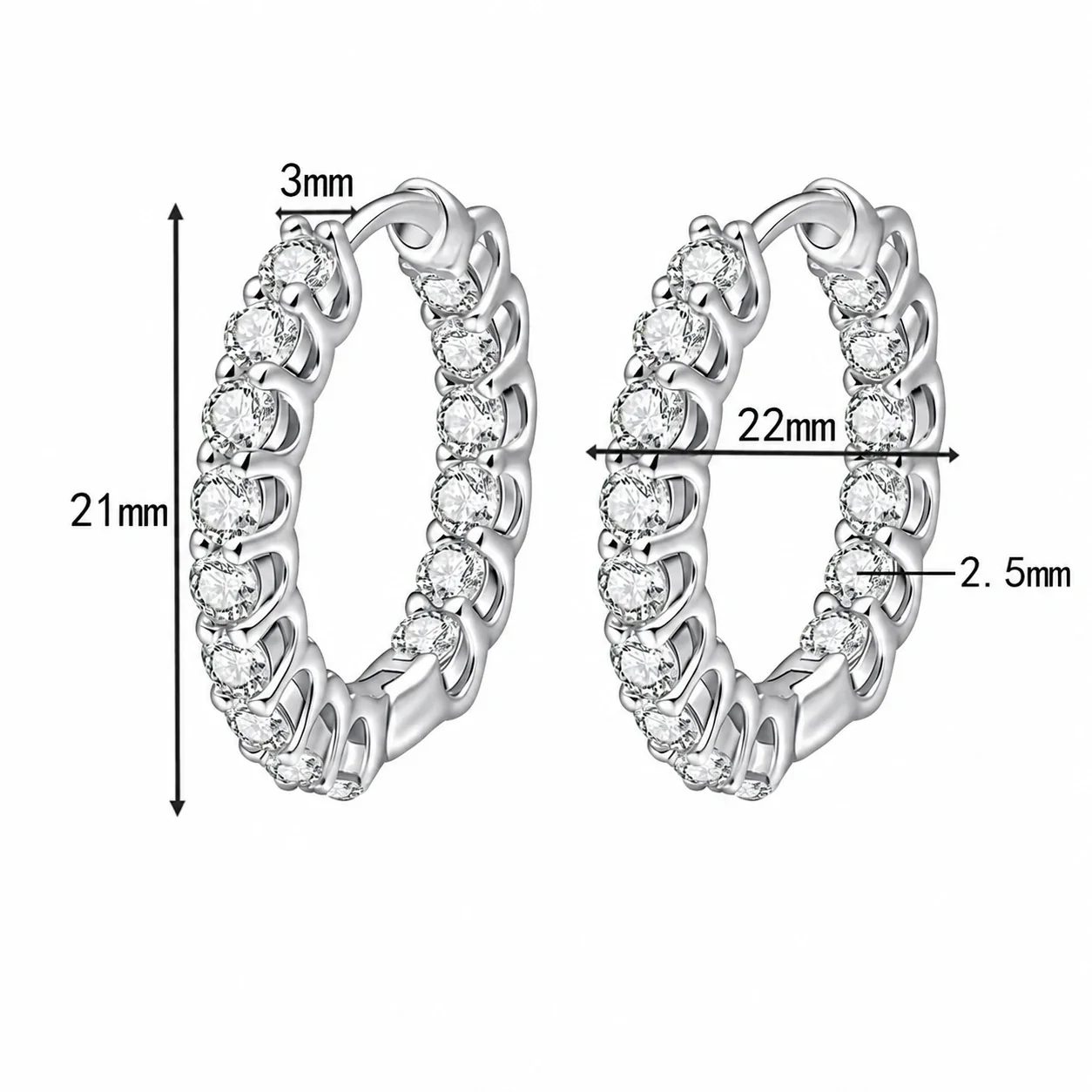 Brilliant Prong-Set Moissanite 925 Sterling Silver Hoop Earrings - Silver