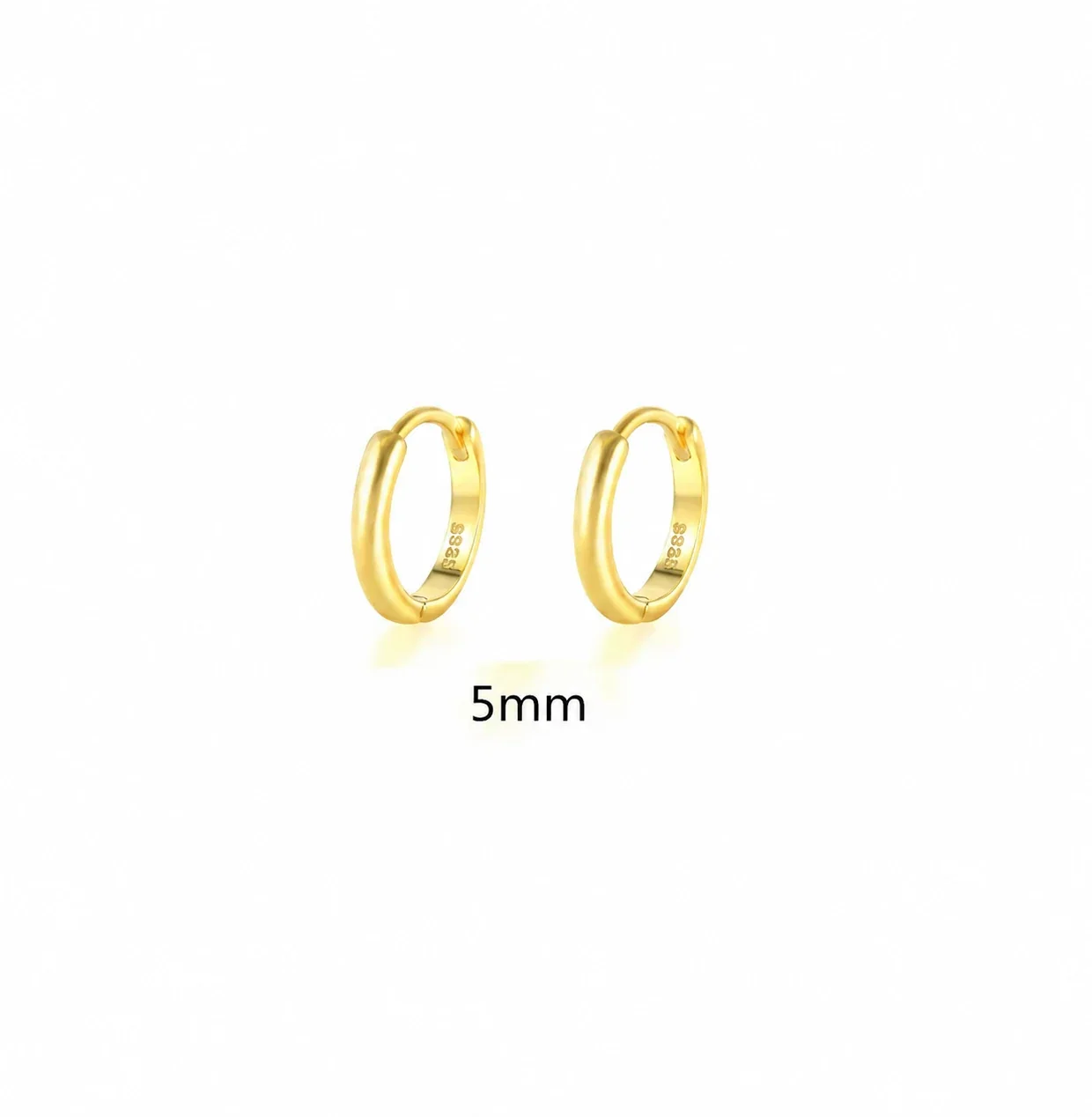 Colorful Gold-Plated Round Stone Huggie Hoop Earrings - 5 mm