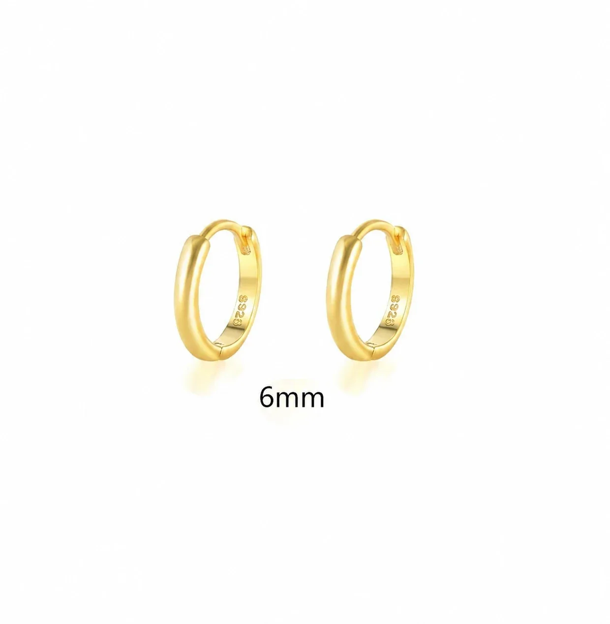 Colorful Gold-Plated Round Stone Huggie Hoop Earrings - 6 mm